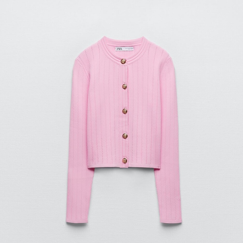 ZARA knit cardigan with gold buttons pink 8689/105 Small S